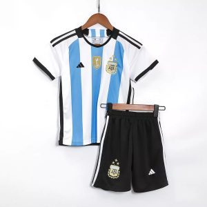 Argentina Dječji Komplet Dresovi za Nogomet Domaći 2022 Tri zvjezdice